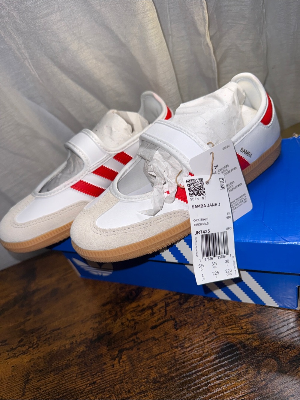 Adidas Samba Jane Junior Kids Shoes White with Red Stripes